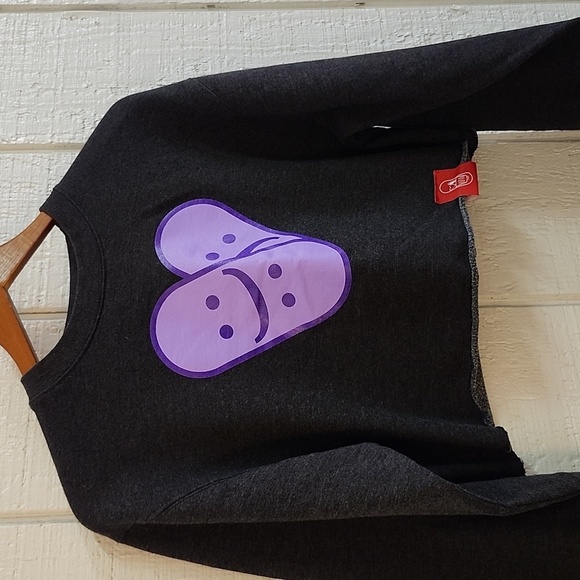 Tops - "Happy Pills" Women's Heather Gray Cropped Sweatshirt Purple "Brokenhardened" S